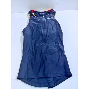 Zoot Womens Triathlon Tank Top Black Half Zip Built In Bra Cycling Jersey Small